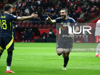 John McGinn celebrates his goal during UEFA Nations League match Poland - Scotland at National Stadium in Warsaw, Poland on November 18, 202...