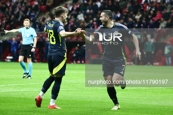 John McGinn celebrates his goal during UEFA Nations League match Poland - Scotland at National Stadium in Warsaw, Poland on November 18, 202...