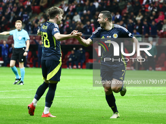 John McGinn celebrates his goal during UEFA Nations League match Poland - Scotland at National Stadium in Warsaw, Poland on November 18, 202...