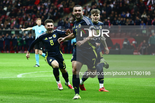 John McGinn celebrates his goal during UEFA Nations League match Poland - Scotland at National Stadium in Warsaw, Poland on November 18, 202...