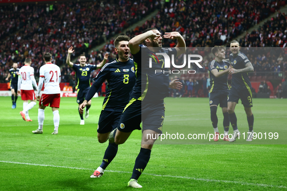 John McGinn celebrates his goal during UEFA Nations League match Poland - Scotland at National Stadium in Warsaw, Poland on November 18, 202...