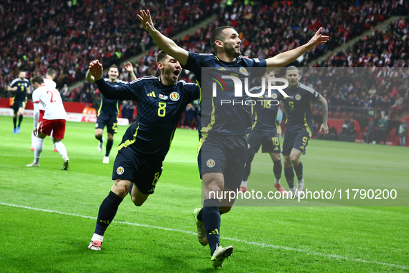 John McGinn celebrates his goal during UEFA Nations League match Poland - Scotland at National Stadium in Warsaw, Poland on November 18, 202...