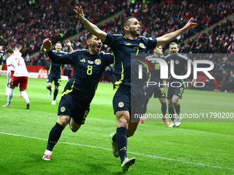 John McGinn celebrates his goal during UEFA Nations League match Poland - Scotland at National Stadium in Warsaw, Poland on November 18, 202...