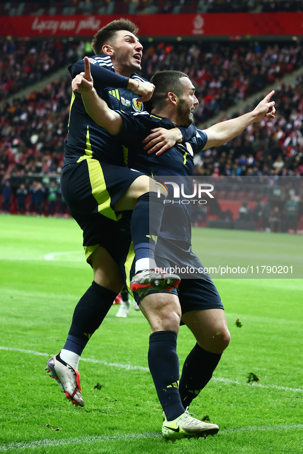 John McGinn celebrates his goal during UEFA Nations League match Poland - Scotland at National Stadium in Warsaw, Poland on November 18, 202...