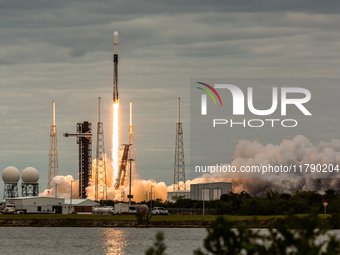 A SpaceX Falcon 9 rocket launches from Complex 40 at the Cape Canaveral Space Force Station, carrying the GSAT-20 satellite for New Space In...