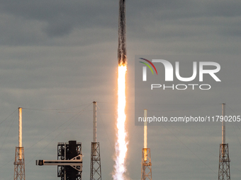 A SpaceX Falcon 9 rocket launches from Complex 40 at the Cape Canaveral Space Force Station, carrying the GSAT-20 satellite for New Space In...