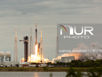 A SpaceX Falcon 9 rocket launches from Complex 40 at the Cape Canaveral Space Force Station, carrying the GSAT-20 satellite for New Space In...