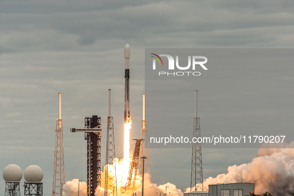 A SpaceX Falcon 9 rocket launches from Complex 40 at the Cape Canaveral Space Force Station, carrying the GSAT-20 satellite for New Space In...