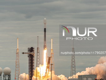 A SpaceX Falcon 9 rocket launches from Complex 40 at the Cape Canaveral Space Force Station, carrying the GSAT-20 satellite for New Space In...