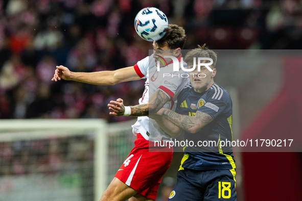 Jakub Kiwior, Ben Doak are playing during the  UEFA Nations League 2024 League A Group A1 match between Poland and Scotland, at the  PGE Nar...