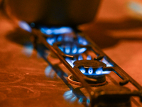 KRAKOW, POLAND - NOVEMBER 18:   
Natural gas burners on a stove in a Krakow cafe, seen on November 17, 2024 in Krakow, Poland. (