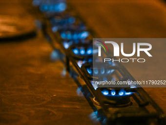 KRAKOW, POLAND - NOVEMBER 18:   
Natural gas burners on a stove in a Krakow cafe, seen on November 17, 2024 in Krakow, Poland. (