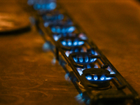 KRAKOW, POLAND - NOVEMBER 18:   
Natural gas burners on a stove in a Krakow cafe, seen on November 17, 2024 in Krakow, Poland. (