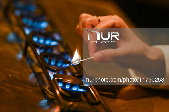 KRAKOW, POLAND - NOVEMBER 18:   
Staff member turns on natural gas burners on a stove in a Krakow cafe, seen on November 17, 2024 in Krakow,...