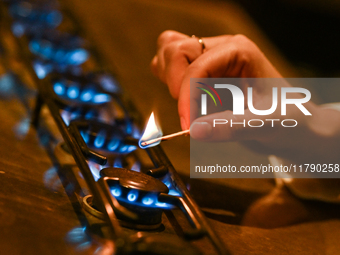 KRAKOW, POLAND - NOVEMBER 18:   
Staff member turns on natural gas burners on a stove in a Krakow cafe, seen on November 17, 2024 in Krakow,...