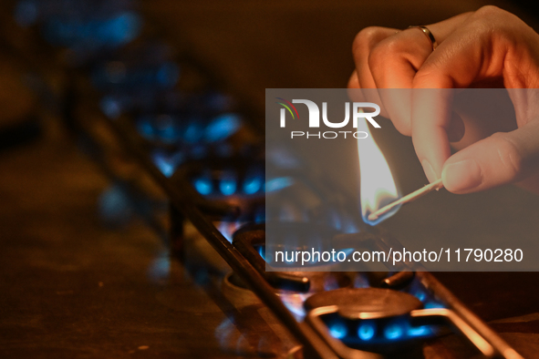 KRAKOW, POLAND - NOVEMBER 18:   
Staff member turns on natural gas burners on a stove in a Krakow cafe, seen on November 17, 2024 in Krakow,...