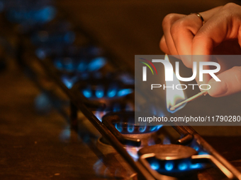 KRAKOW, POLAND - NOVEMBER 18:   
Staff member turns on natural gas burners on a stove in a Krakow cafe, seen on November 17, 2024 in Krakow,...