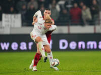 Kasper Dolberg of Denmark  controls the ball during the Nations League Round 6 match between Serbia qnd Denmark at Dubocica Stadium, Leskova...