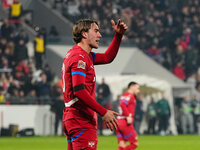 Dusan Vlahovic of Serbia  gestures during the Nations League Round 6 match between Serbia qnd Denmark at Dubocica Stadium, Leskovac, Serbia...