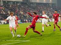 Dusan Vlahovic of Serbia  controls the ball during the Nations League Round 6 match between Serbia qnd Denmark at Dubocica Stadium, Leskovac...