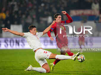 Dusan Vlahovic of Serbia  controls the ball during the Nations League Round 6 match between Serbia qnd Denmark at Dubocica Stadium, Leskovac...