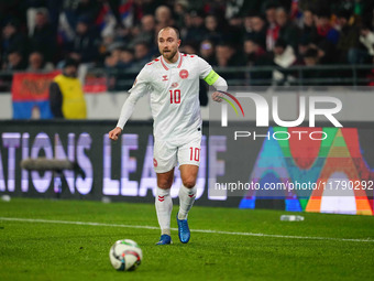 Christian Eriksen of Denmark  heads during the Nations League Round 6 match between Serbia qnd Denmark at Dubocica Stadium, Leskovac, Serbia...