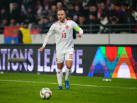 Christian Eriksen of Denmark  heads during the Nations League Round 6 match between Serbia qnd Denmark at Dubocica Stadium, Leskovac, Serbia...