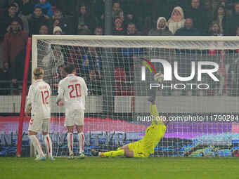 Dorde Petrovic of Serbia  saves during the Nations League Round 6 match between Serbia qnd Denmark at Dubocica Stadium, Leskovac, Serbia on...