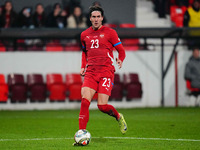 Dusan Vlahovic of Serbia  controls the ball during the Nations League Round 6 match between Serbia qnd Denmark at Dubocica Stadium, Leskovac...