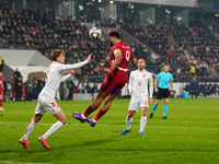 Aleksandar Mitrovic of Serbia  heads during the Nations League Round 6 match between Serbia qnd Denmark at Dubocica Stadium, Leskovac, Serbi...