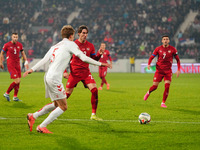 Dusan Vlahovic of Serbia  controls the ball during the Nations League Round 6 match between Serbia qnd Denmark at Dubocica Stadium, Leskovac...