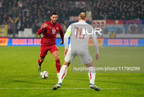 Nemanja Gudelj of Serbia  controls the ball during the Nations League Round 6 match between Serbia qnd Denmark at Dubocica Stadium, Leskovac...