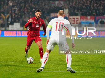 Nemanja Gudelj of Serbia  controls the ball during the Nations League Round 6 match between Serbia qnd Denmark at Dubocica Stadium, Leskovac...