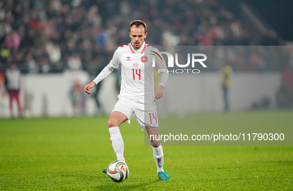 Mikkel Damsgaard of Denmark  controls the ball during the Nations League Round 6 match between Serbia qnd Denmark at Dubocica Stadium, Lesko...