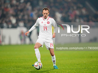 Mikkel Damsgaard of Denmark  controls the ball during the Nations League Round 6 match between Serbia qnd Denmark at Dubocica Stadium, Lesko...