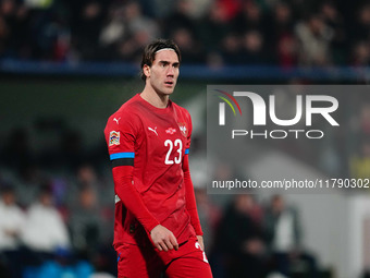 Dusan Vlahovic of Serbia  looks on during the Nations League Round 6 match between Serbia qnd Denmark at Dubocica Stadium, Leskovac, Serbia...