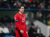 Dusan Vlahovic of Serbia  looks on during the Nations League Round 6 match between Serbia qnd Denmark at Dubocica Stadium, Leskovac, Serbia...