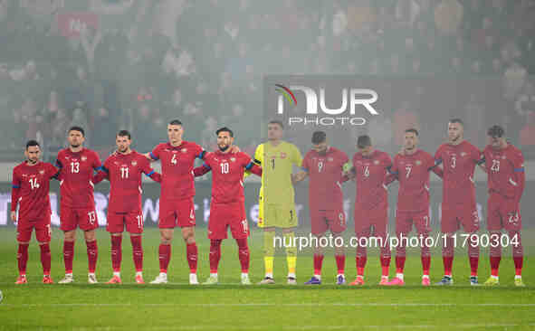  Serbian team  during the Nations League Round 6 match between Serbia qnd Denmark at Dubocica Stadium, Leskovac, Serbia on November 18, 2024...