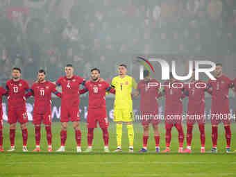  Serbian team  during the Nations League Round 6 match between Serbia qnd Denmark at Dubocica Stadium, Leskovac, Serbia on November 18, 2024...