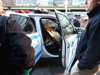 Crime scene investigators with the NYPD collect evidence and guard the scene after a 68-year-old man who is fishing is fatally stabbed multi...