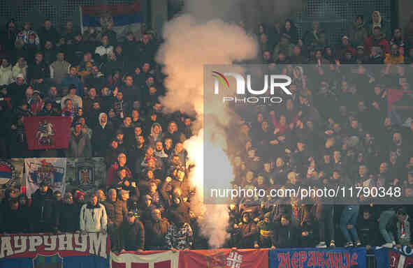  Serbian fans  during the Nations League Round 6 match between Serbia qnd Denmark at Dubocica Stadium, Leskovac, Serbia on November 18, 2024...