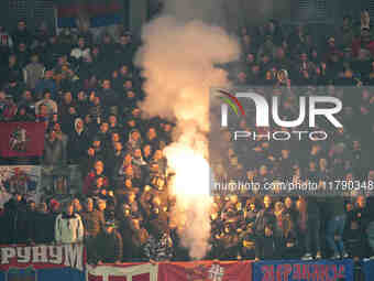  Serbian fans  during the Nations League Round 6 match between Serbia qnd Denmark at Dubocica Stadium, Leskovac, Serbia on November 18, 2024...