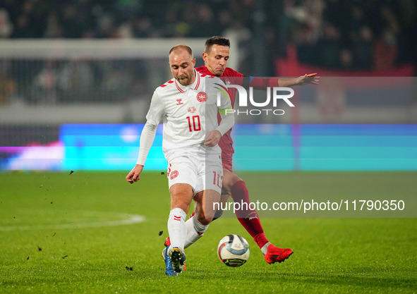 Christian Eriksen of Denmark  controls the ball during the Nations League Round 6 match between Serbia qnd Denmark at Dubocica Stadium, Lesk...