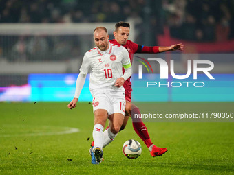 Christian Eriksen of Denmark  controls the ball during the Nations League Round 6 match between Serbia qnd Denmark at Dubocica Stadium, Lesk...