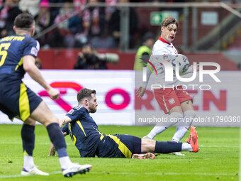 John Souttar , Anthony Ralston , Nicola Zalewski  during UEFA Nations League match Poland vs Scotland in Warsaw Poland on 18 November 2024....