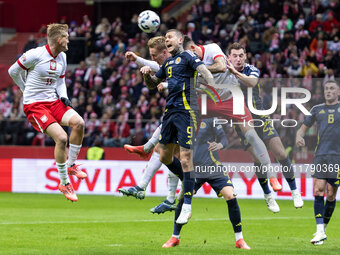 Karol Swiderski , Lyndon Dykes , Jakub Moder  during UEFA Nations League match Poland vs Scotland in Warsaw Poland on 18 November 2024. (