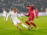 Dusan Vlahovic of Serbia  controls the ball during the Nations League Round 6 match between Serbia qnd Denmark at Dubocica Stadium, Leskovac...