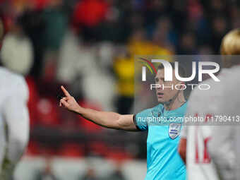 Felix Zwayer, Referee from Germany,  gestures during the Nations League Round 6 match between Serbia qnd Denmark at Dubocica Stadium, Leskov...