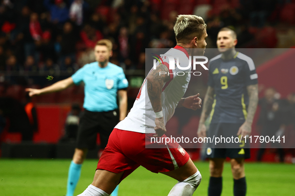 Kamil Piatkowski celebrates the goal during UEFA Nations League match Poland - Scotland at National Stadium in Warsaw, Poland on November 18...