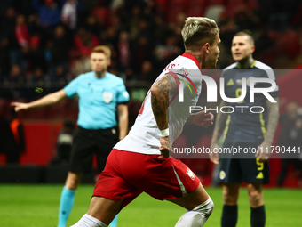 Kamil Piatkowski celebrates the goal during UEFA Nations League match Poland - Scotland at National Stadium in Warsaw, Poland on November 18...